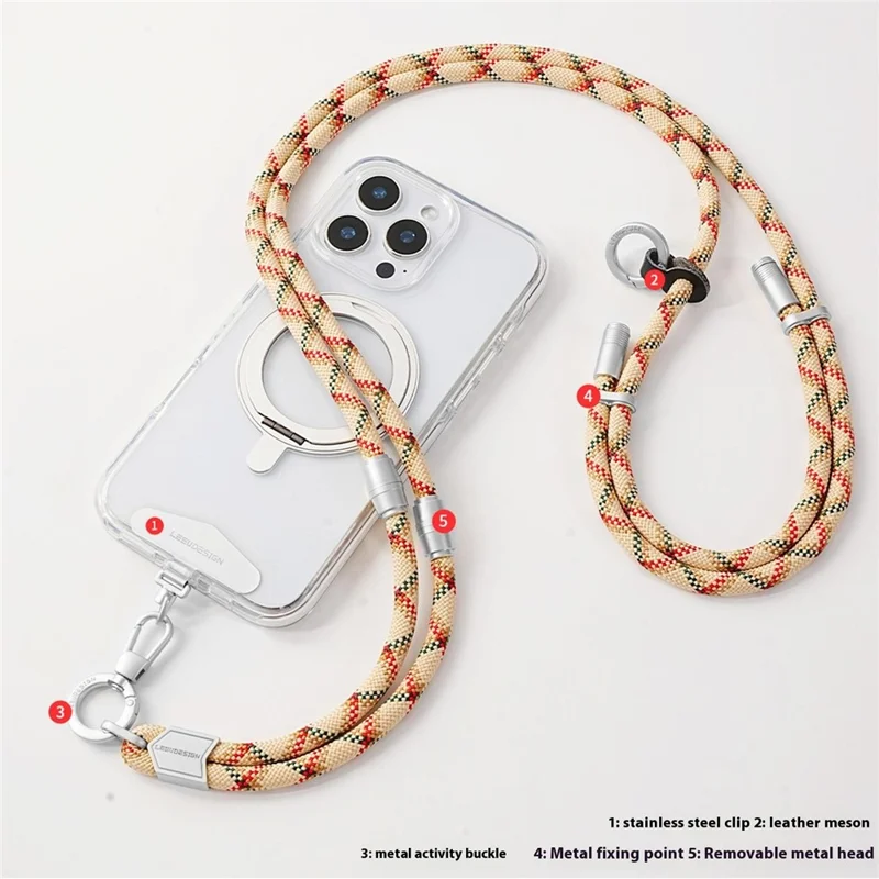 LEEU DESIGN 160cm 3 in 1 Multicolor Phone Lanyard Crossbody Adjustable Phone Strap Detachable Wrist Strap with Silver Tether Tab - Style A