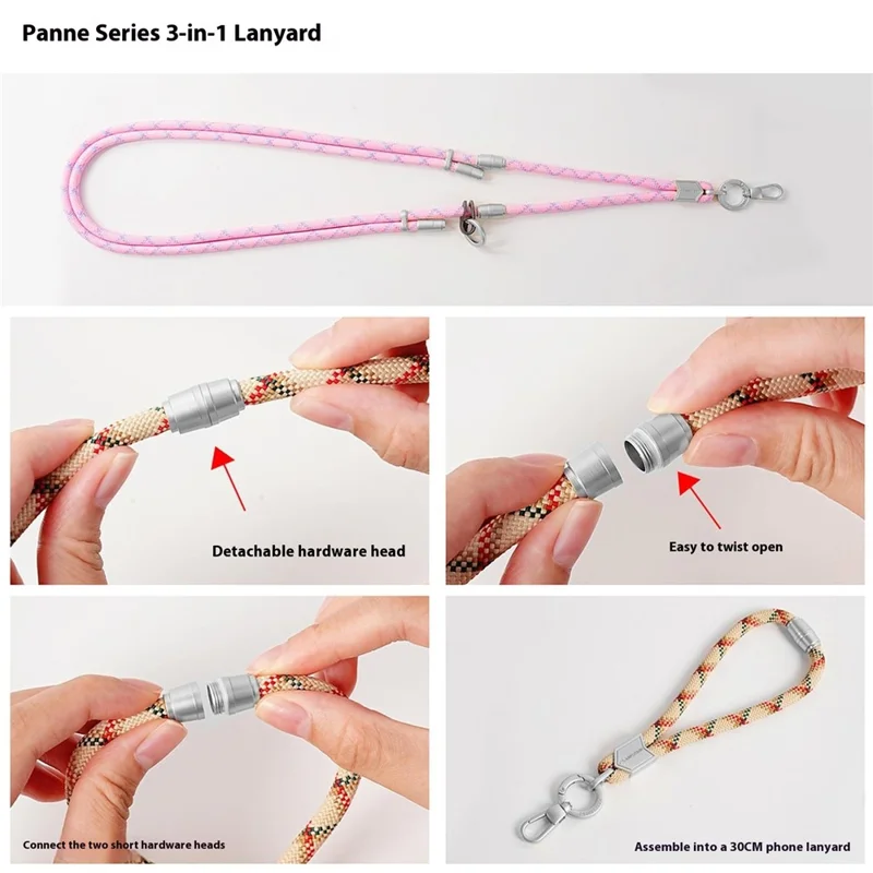 LEEU DESIGN 160cm 3 in 1 Multicolor Phone Lanyard Crossbody Adjustable Phone Strap Detachable Wrist Strap with Silver Tether Tab - Style A