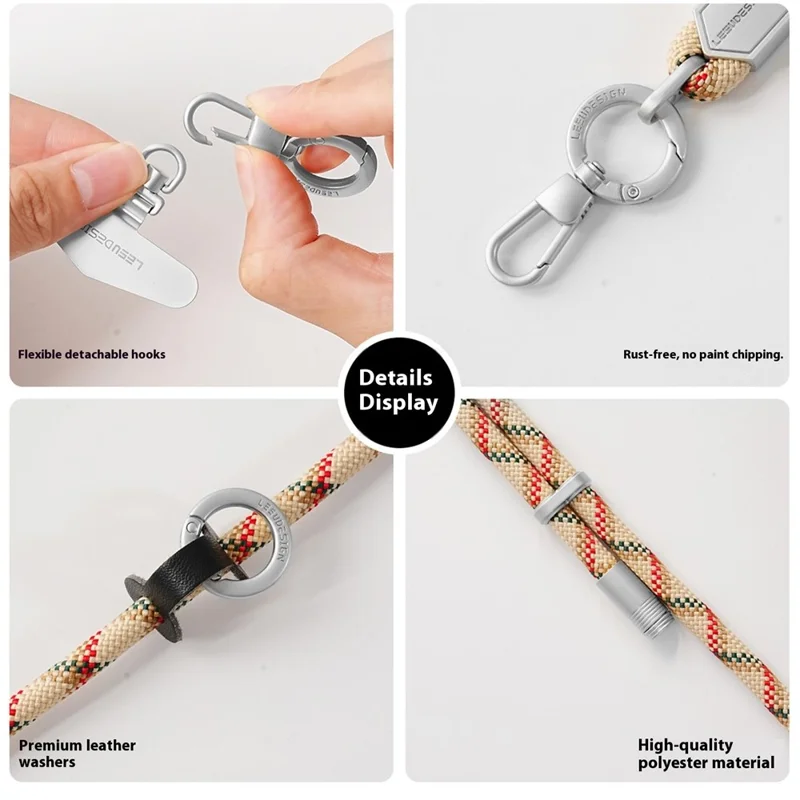 LEEU DESIGN 160cm 3 in 1 Multicolor Phone Lanyard Crossbody Adjustable Phone Strap Detachable Wrist Strap with Silver Tether Tab - Style A