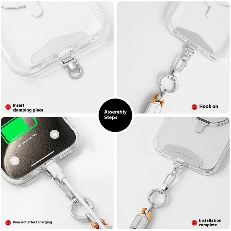 LEEU DESIGN 160cm 3 in 1 Multicolor Phone Lanyard Crossbody Adjustable Phone Strap Detachable Wrist Strap with Silver Tether Tab - Style A