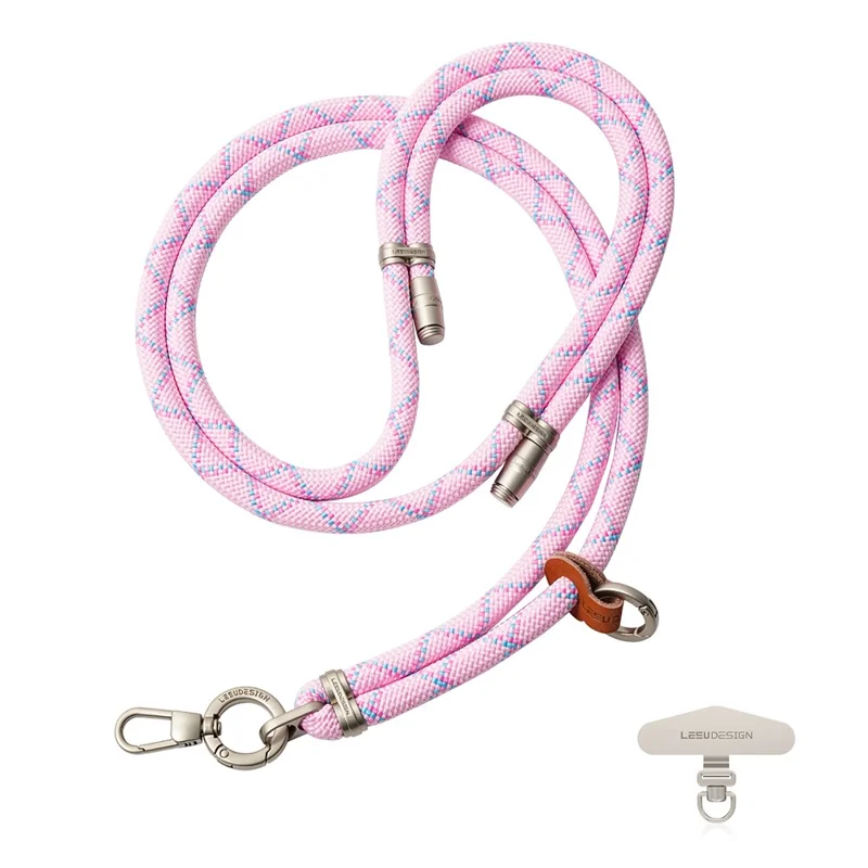 LEEU DESIGN 160cm Multicolor Crossbody Phone Lanyard 8mm Polyester Rope Adjustable Neck Strap with Tether Tab - Cross Pink