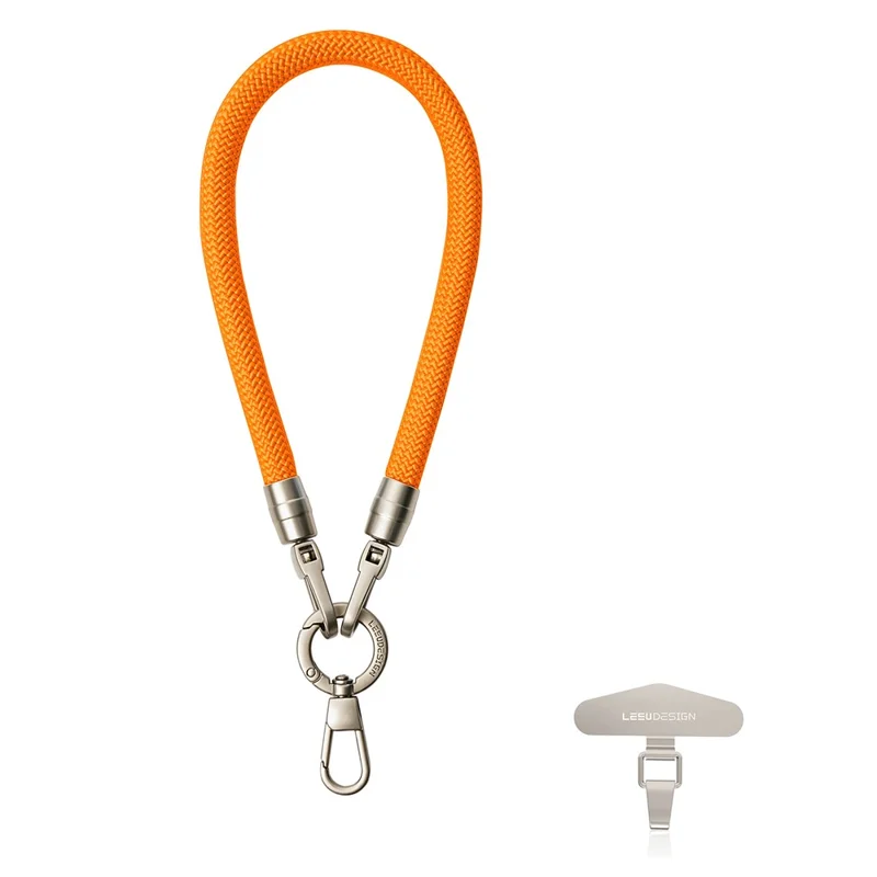 LEEU DESIGN 25cm Solid Color Smartphone Strap Cell Phone Polyester Lanyard with Stainless Steel Tether Tab - Dark Orange