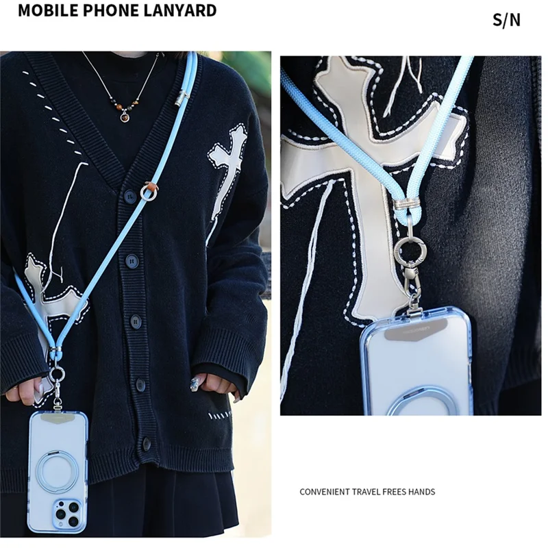 LEEU DESIGN 120cm Crossbody Phone Lanyard 8mm Polyester Rope Neck Strap with Tether Tab - Desert Gold