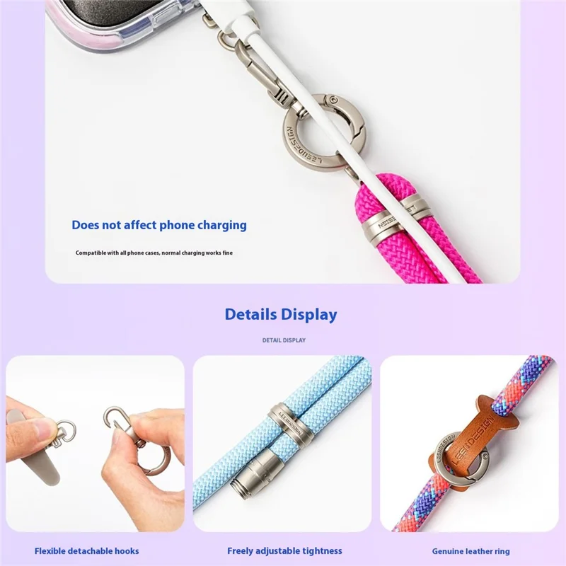 LEEU DESIGN 120cm Crossbody Phone Lanyard 8mm Polyester Rope Neck Strap with Tether Tab - Desert Gold