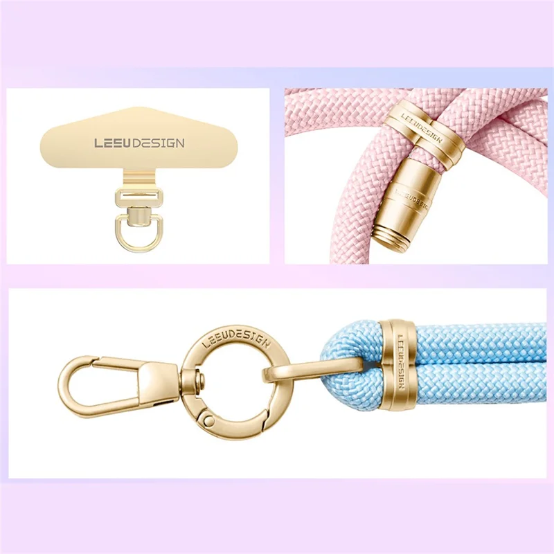 LEEU DESIGN 160 cm crossbody telefonlanyard 8 mm polyester justerbart halsbånd med guld tether-fane - aromaterapi lilla