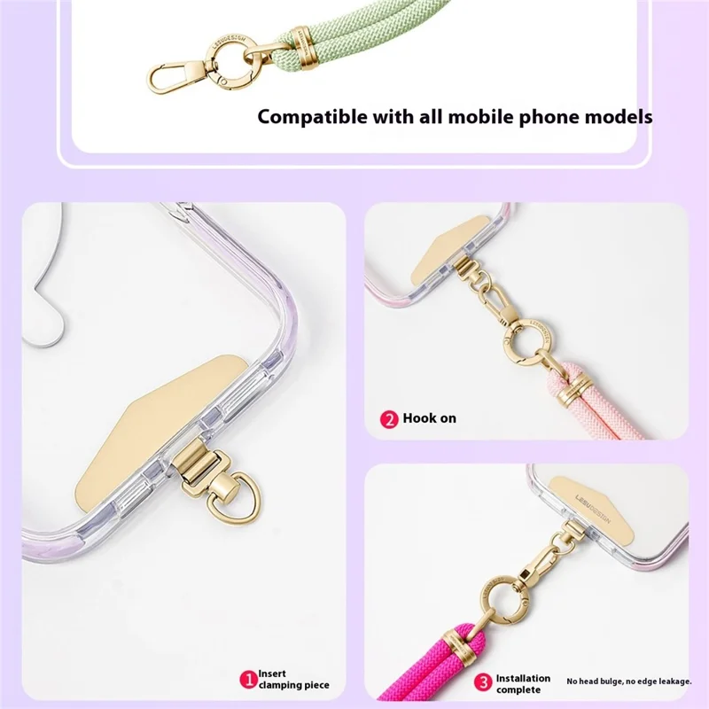 LEEU DESIGN 160 cm crossbody telefonlanyard 8 mm polyester justerbart halsbånd med guld tether-fane - aromaterapi lilla