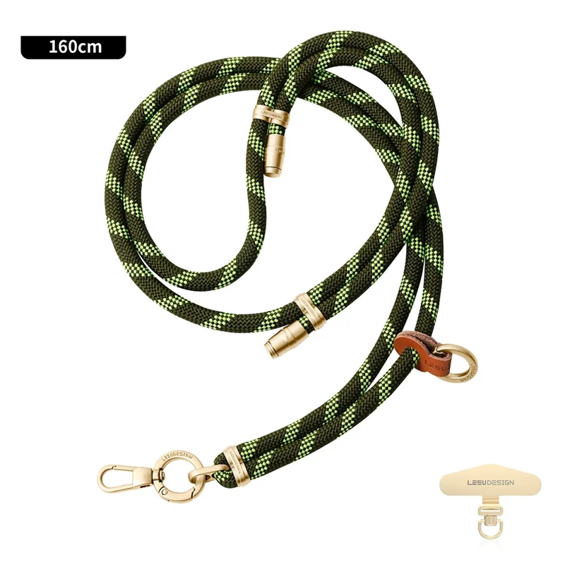 LEEU DESIGN 160cm Multicolor Crossbody Phone Lanyard 8mm Polyester Adjustable Neck Strap with Gold Tether Tab - Fluorescent Green Splicing