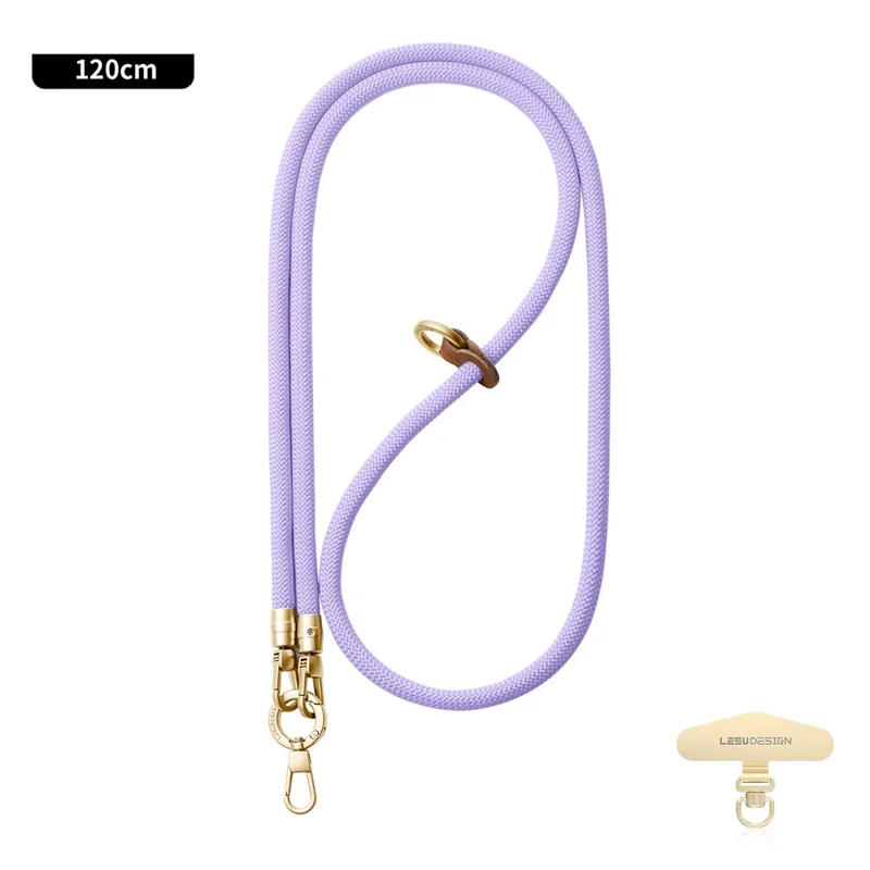 LEEU DESIGN 120cm Crossbody Phone Lanyard Anti-Lost Charm 8mm Polyester Neck Strap with Gold Tether Tab - Aromatherapy Purple
