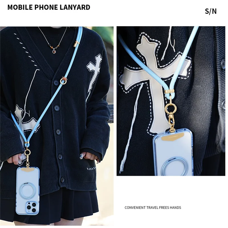 LEEU DESIGN 120cm Crossbody Phone Lanyard Anti-Lost Charm 8mm Polyester Neck Strap with Gold Tether Tab - Aromatherapy Purple