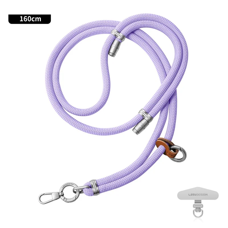 LEEU DESIGN 160cm Crossbody Phone Lanyard 8mm Polyester Adjustable Neck Strap with Silver Tether Tab - Aromatherapy Purple