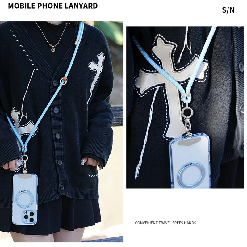 LEEU DESIGN 160cm Crossbody Phone Lanyard 8mm Polyester Adjustable Neck Strap with Silver Tether Tab - Aromatherapy Purple