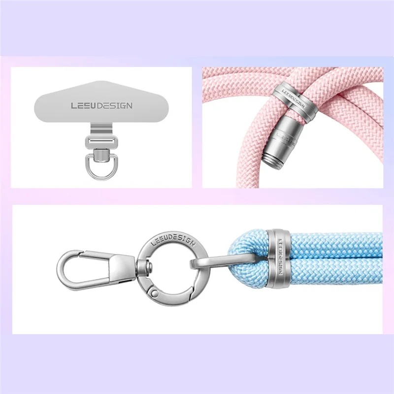 LEEU DESIGN 25cm Phone Wrist Strap 8mm Polyester Lanyard with Silver Stainless Steel Tether Tab - Aromatherapy Purple