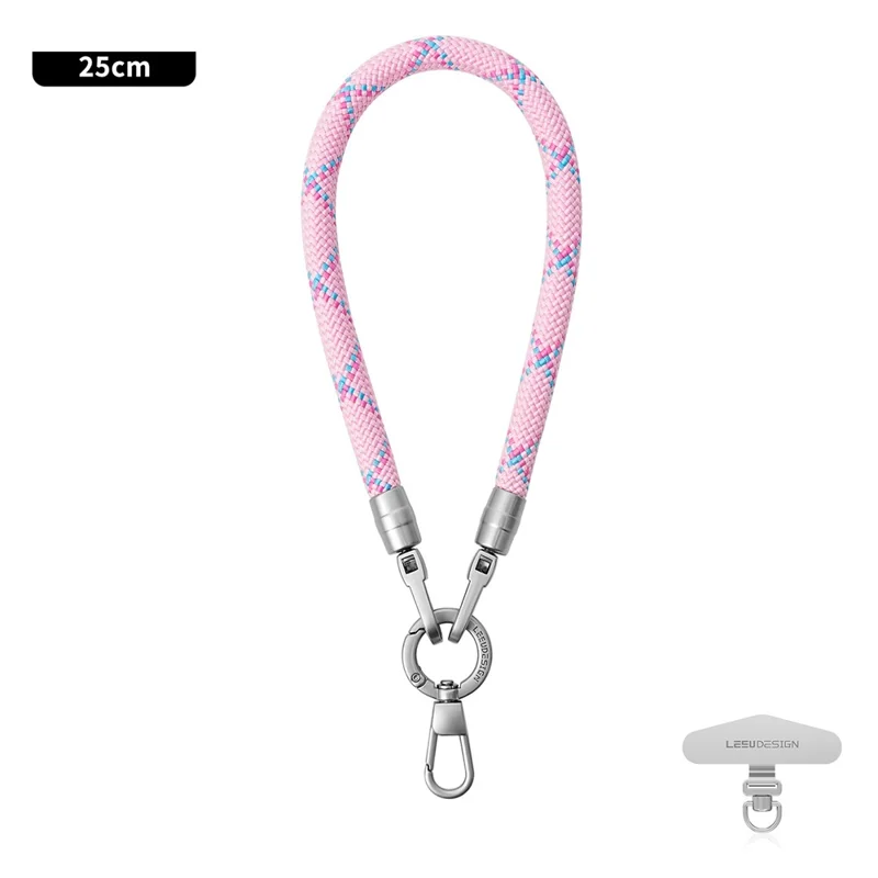 LEEU DESIGN 25cm Phone Wrist Strap Multicolor 8mm Polyester Lanyard with Silver Stainless Steel Tether Tab - Cross Pink