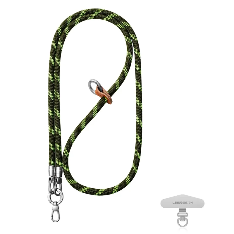 LEEU DESIGN 120cm Phone Lanyard Crossbody Multicolor  8mm Polyester Neck Strap with Silver Tether Tab - Fluorescent Green Splicing