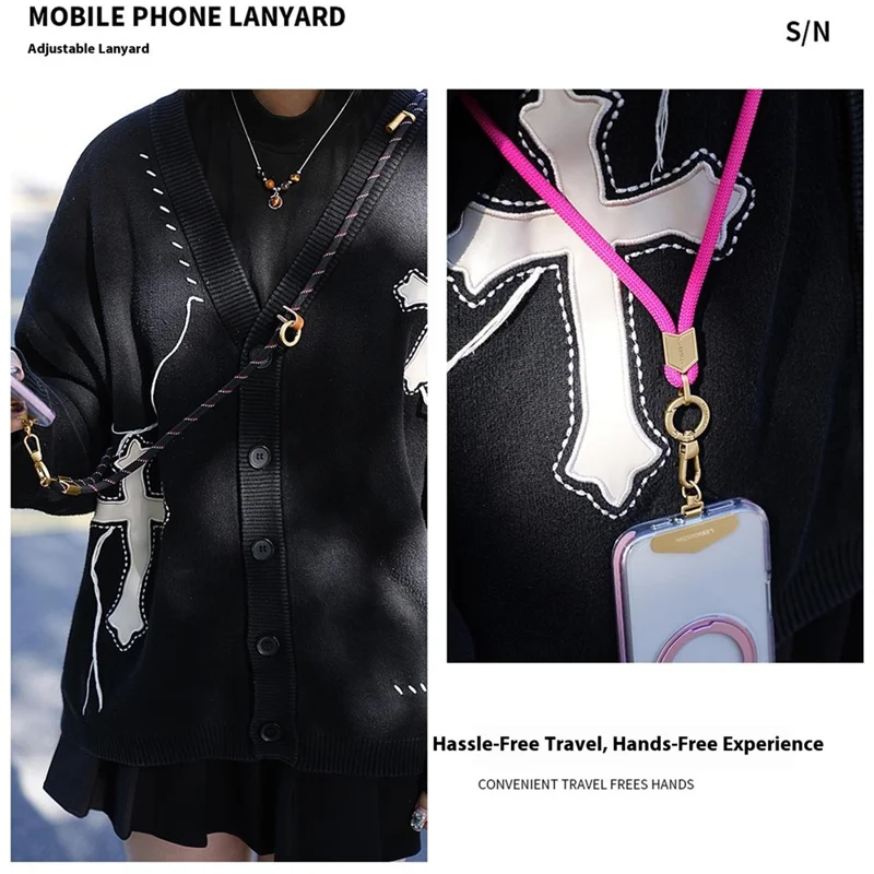 LEEU DESIGN 120cm Phone Lanyard Crossbody 8mm Polyester Anti-Lost Neck Strap with Black Tether Tab - Light Purple