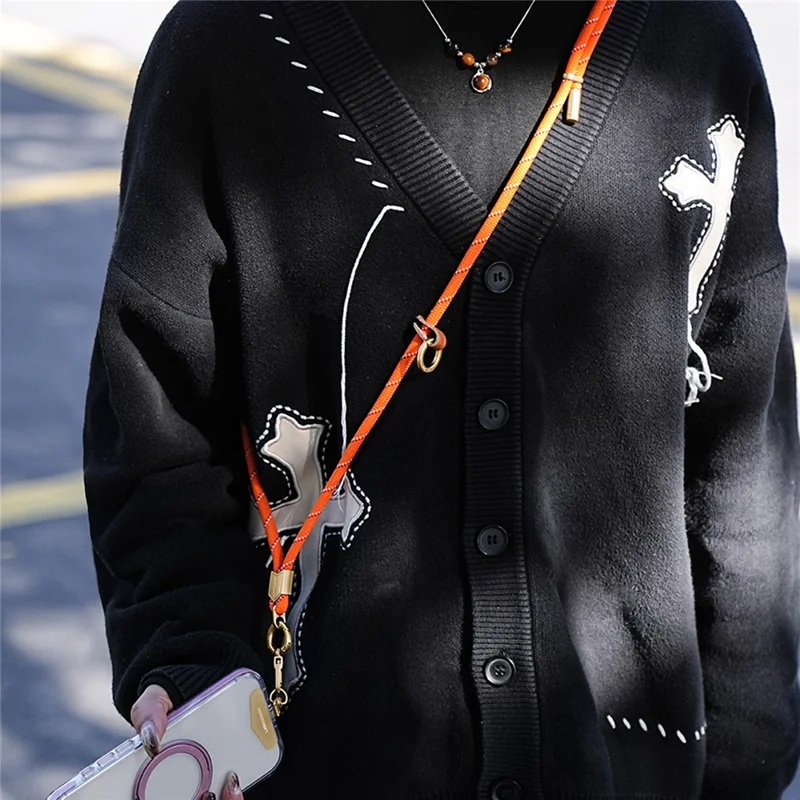 LEEU DESIGN 160cm Crossbody Phone Lanyard 6mm Polyester Adjustable Neck Strap with Gold Tether Tab - Black