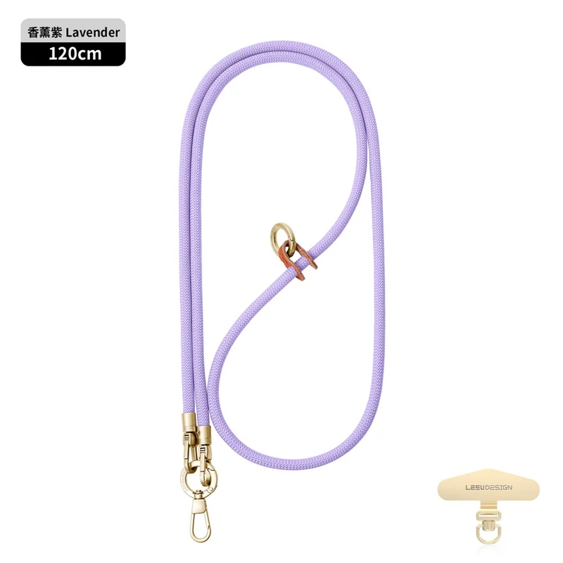 LEEU DESIGN 120cm Phone Lanyard Crossbody 6mm Polyester Neck Strap with Gold Tether Tab - Aromatherapy Purple