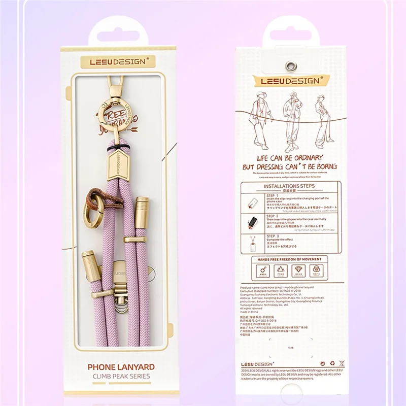 LEEU DESIGN 120cm Phone Lanyard Crossbody 6mm Polyester Neck Strap with Gold Tether Tab - Aromatherapy Purple