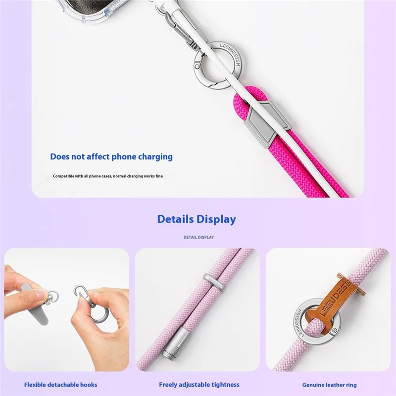 LEEU DESIGN 25cm Phone Wrist Strap 6mm Polyester Anti Theft Lanyard Charm with Silver Tether Tab - Aromatherapy Purple