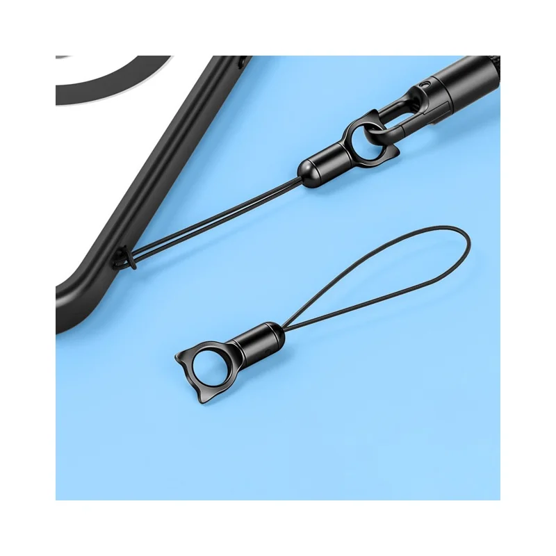 Zinc Alloy Cat Charm Keychain Fishing Line Strap 360 Degree Rotatable Phone Lanyard for Camera Earphone Keys - Black