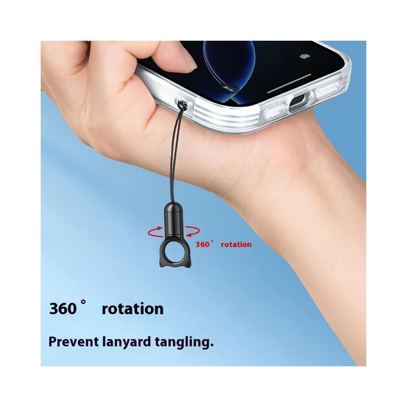 Zinc Alloy Cat Charm Keychain Fishing Line Strap 360 Degree Rotatable Phone Lanyard for Camera Earphone Keys - Black