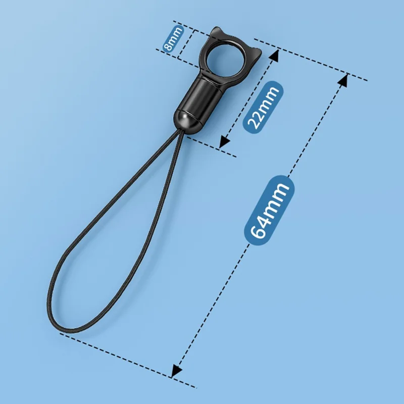 Zinc Alloy Cat Charm Keychain Fishing Line Strap 360 Degree Rotatable Phone Lanyard for Camera Earphone Keys - Black