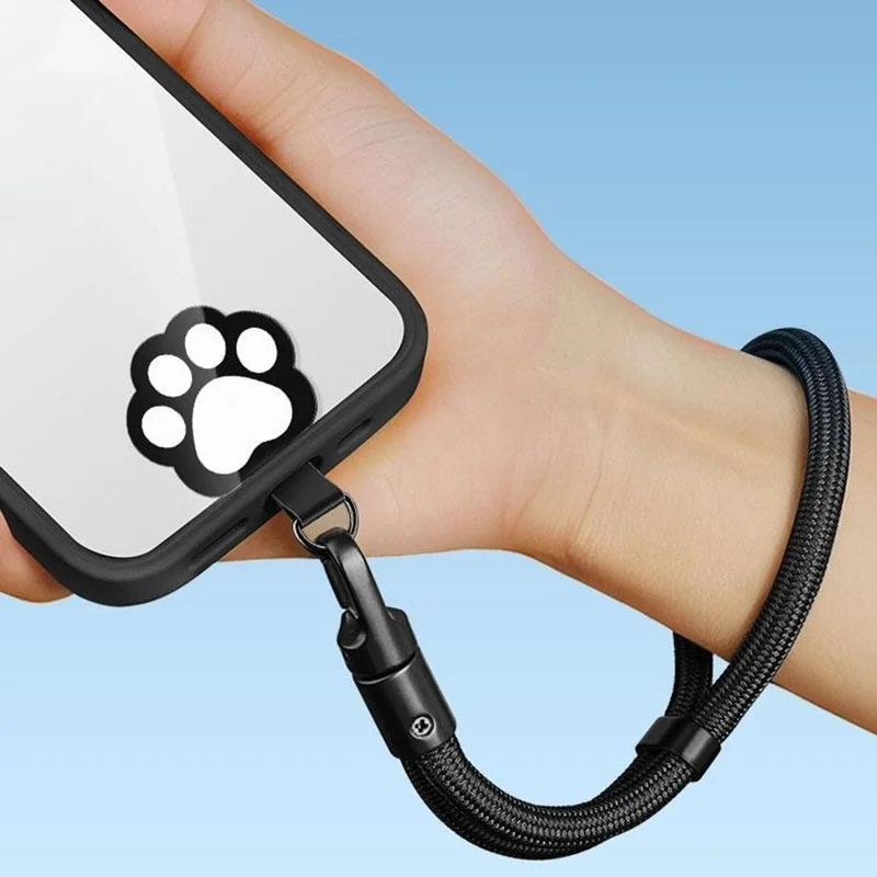 Cute Cat Paw Shape Soft TPU Phone Tether Tab for Phone Case Ultra Thin Cellphone Lanyard Patch - Black