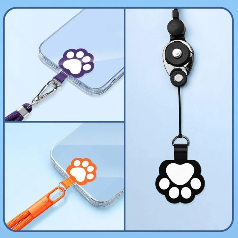 Cute Cat Paw Shape Soft TPU Phone Tether Tab for Phone Case Ultra Thin Cellphone Lanyard Patch - Black