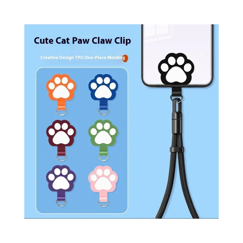 Cute Cat Paw Shape Soft TPU Phone Tether Tab for Phone Case Ultra Thin Cellphone Lanyard Patch - Black