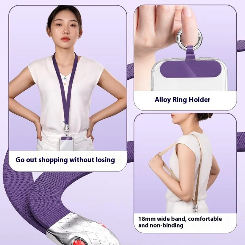 90cm Neck Lanyard with Snake Shape Connector for Mobile Phone Detachable Shoulder Strap with Ring Hook - Dark Purple