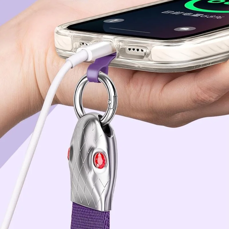 90cm Neck Lanyard with Snake Shape Connector for Mobile Phone Detachable Shoulder Strap with Ring Hook - Dark Purple