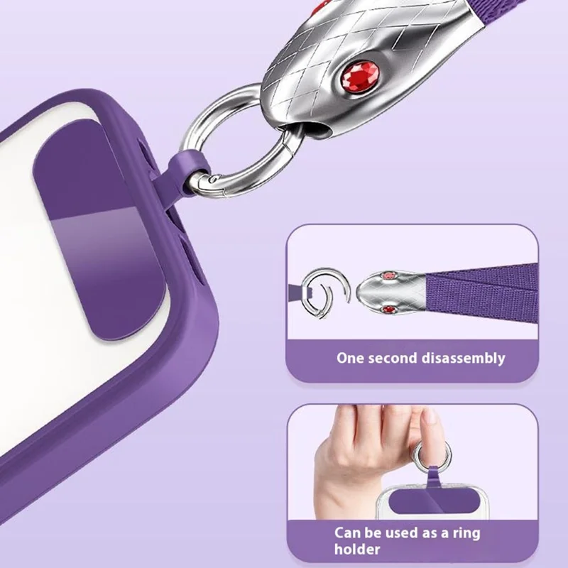 90cm Neck Lanyard with Snake Shape Connector for Mobile Phone Detachable Shoulder Strap with Ring Hook - Dark Purple