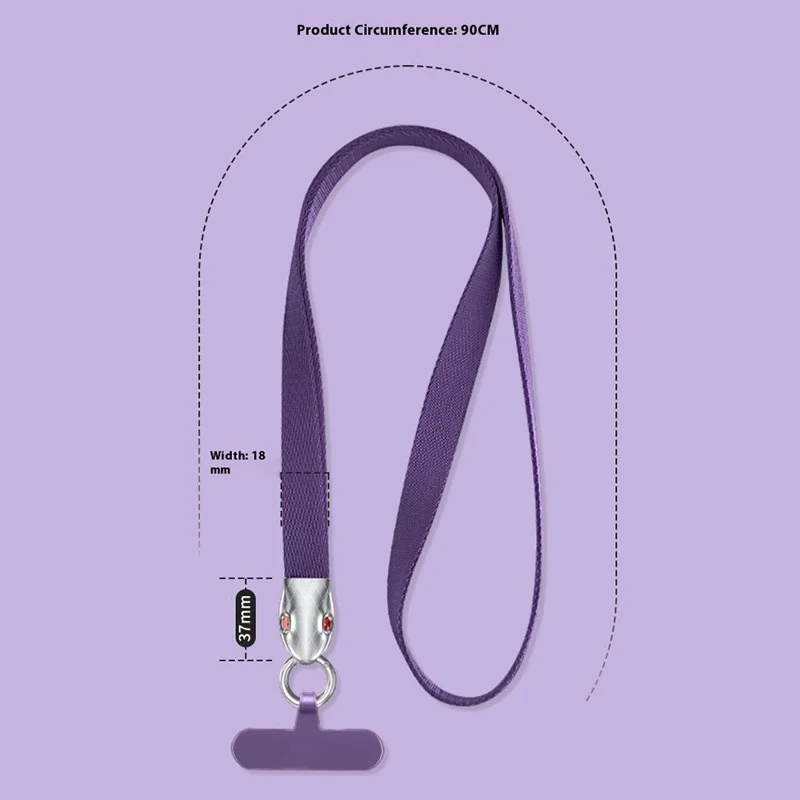90cm Neck Lanyard with Snake Shape Connector for Mobile Phone Detachable Shoulder Strap with Ring Hook - Dark Purple