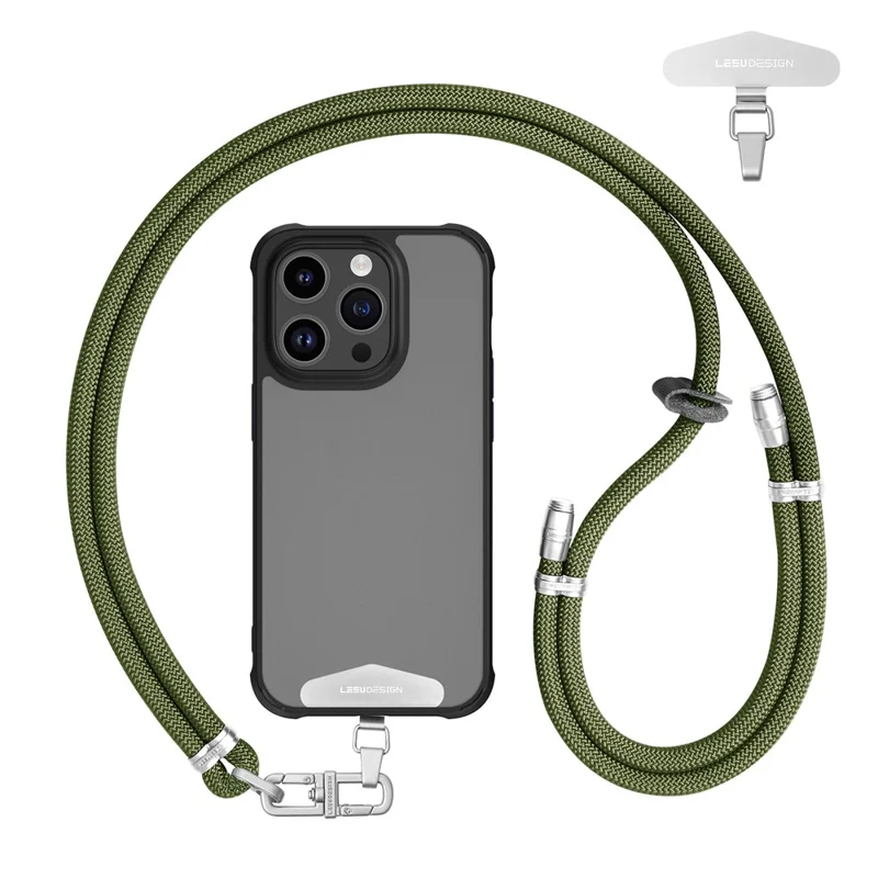 LEEU DESIGN 160cm Crossbody Phone Lanyard 8mm Polyester Adjustable Neck Strap with Silver Tether Tab - Army Green