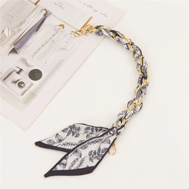 Black Floral Silk Woven Phone Lanyard Decorative Handheld Metal Polyester Short Strap 32cm