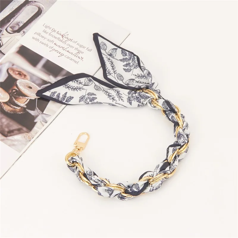 Black Floral Silk Woven Phone Lanyard Decorative Handheld Metal Polyester Short Strap 32cm