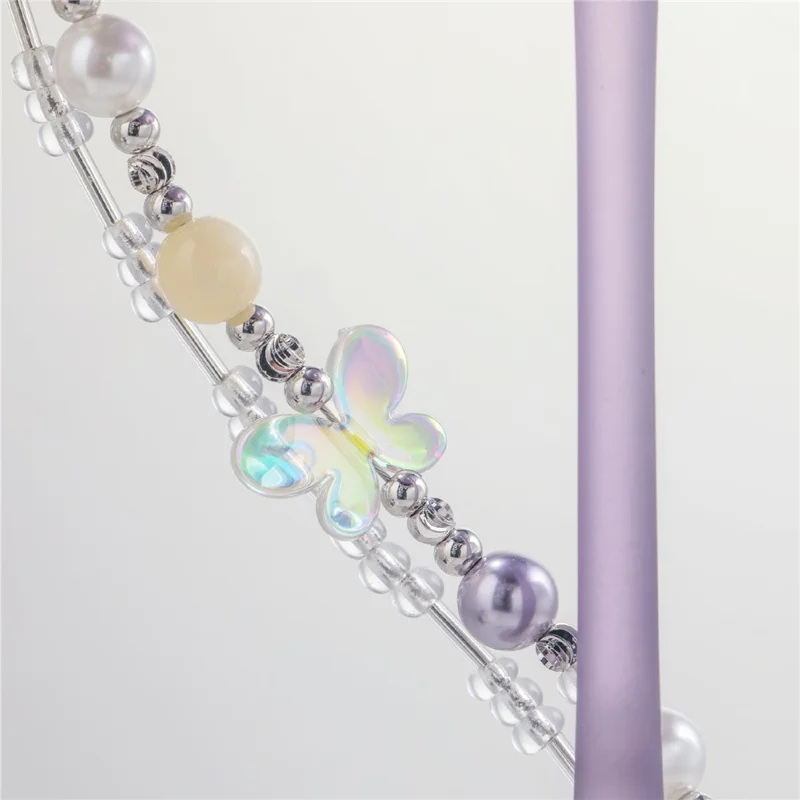 YUNSE SAB011 Double Layer Phone Chain Elegant Purple Crystal Pearl Lanyard 30-34cm Stylish Accessory