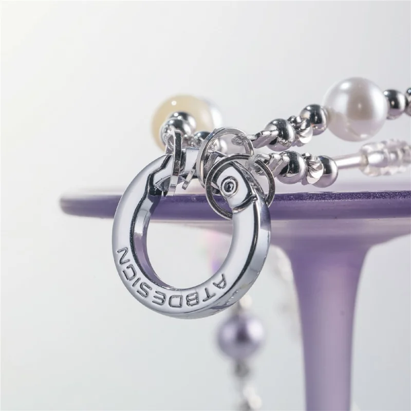 YUNSE SAB011 Double Layer Phone Chain Elegant Purple Crystal Pearl Lanyard 30-34cm Stylish Accessory