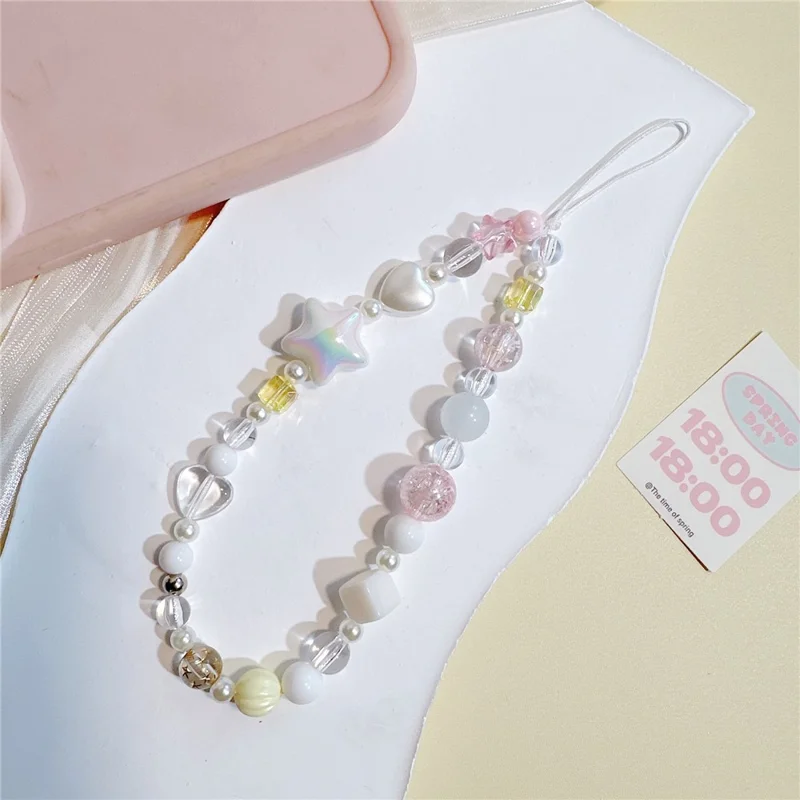 Beaded Phone Bracelet Strap 12cm UV Coated Star Lanyard Acrylic Phone Wrist Chain