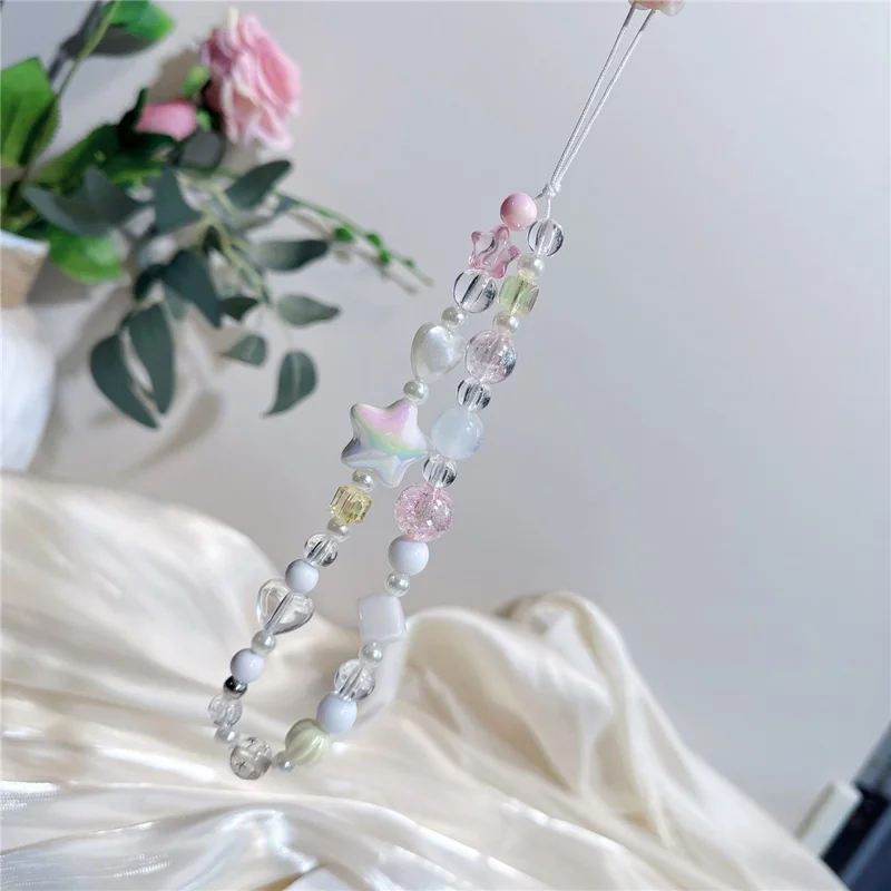 Beaded Phone Bracelet Strap 12cm UV Coated Star Lanyard Acrylic Phone Wrist Chain