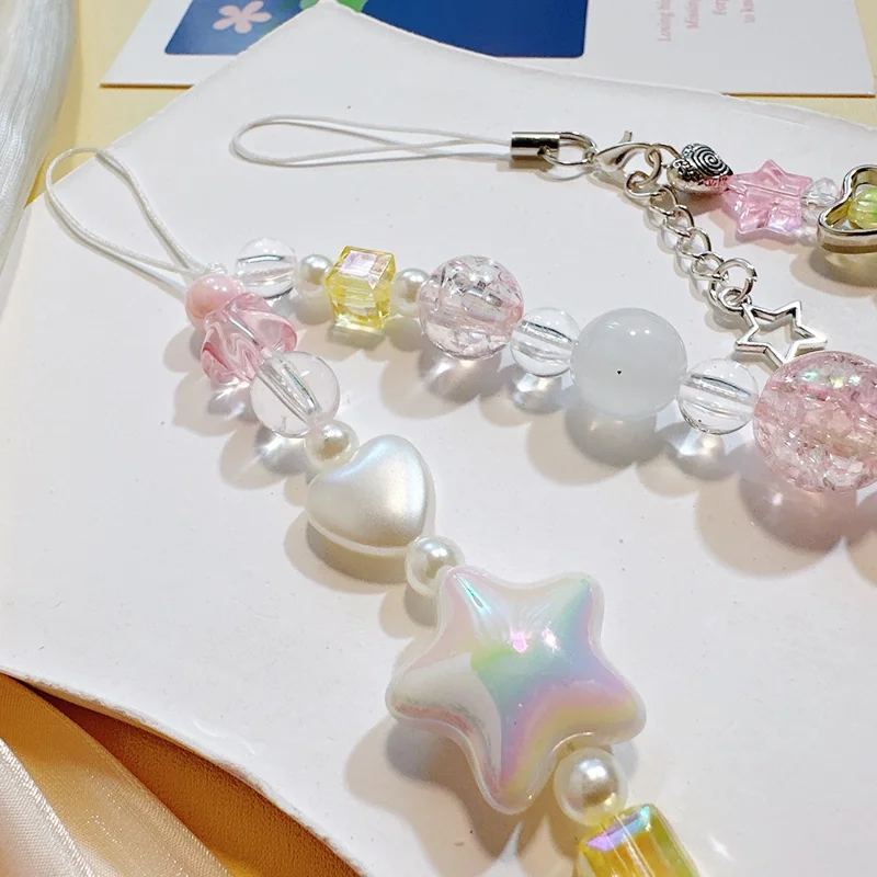 Beaded Phone Bracelet Strap 12cm UV Coated Star Lanyard Acrylic Phone Wrist Chain