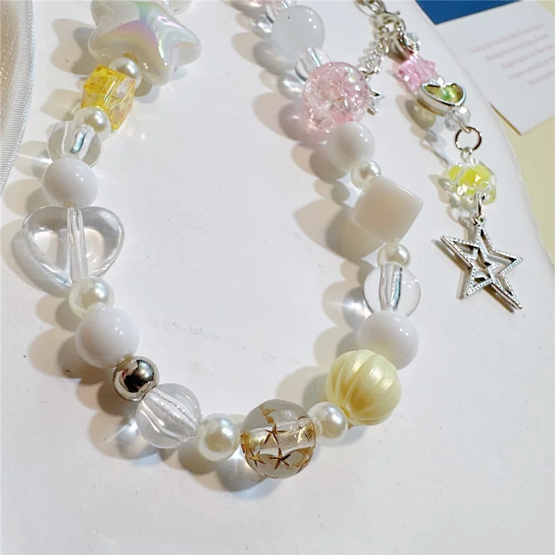 Beaded Phone Bracelet Strap 12cm UV Coated Star Lanyard Acrylic Phone Wrist Chain