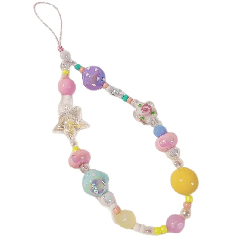 Farverige perlede telefonremme 14 cm DIY graffiti akryl stjerne anti-tab telefon snor nøglering