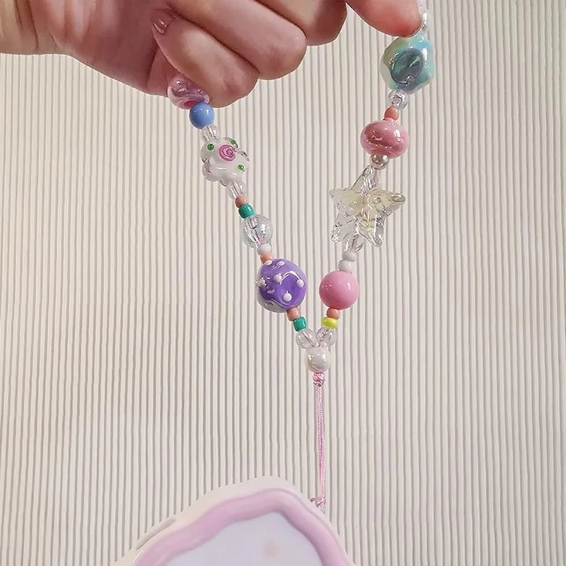 Farverige perlede telefonremme 14 cm DIY graffiti akryl stjerne anti-tab telefon snor nøglering