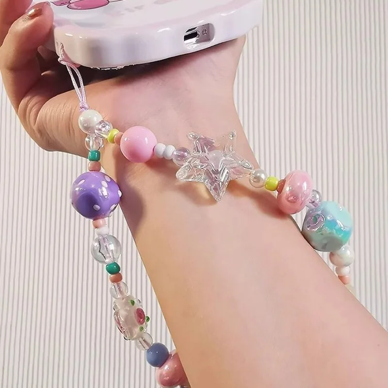 Farverige perlede telefonremme 14 cm DIY graffiti akryl stjerne anti-tab telefon snor nøglering