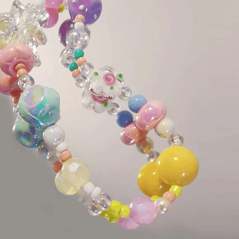 Farverige perlede telefonremme 14 cm DIY graffiti akryl stjerne anti-tab telefon snor nøglering