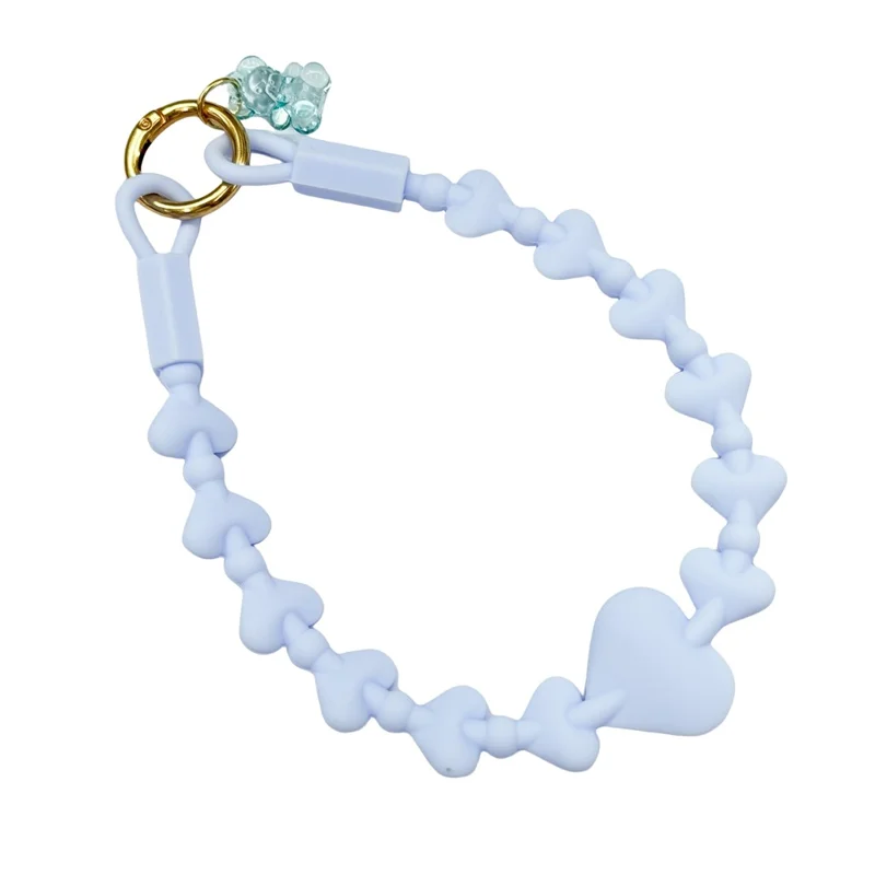 22cm Silicone Heart Shape Phone Wrist Strap Cellphone Carrying Anti-Lost Lanyard with Tether Tab - Cloud Blue