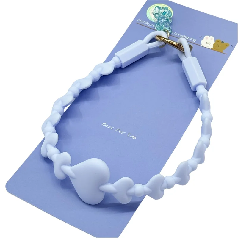 22cm Silicone Heart Shape Phone Wrist Strap Cellphone Carrying Anti-Lost Lanyard with Tether Tab - Cloud Blue