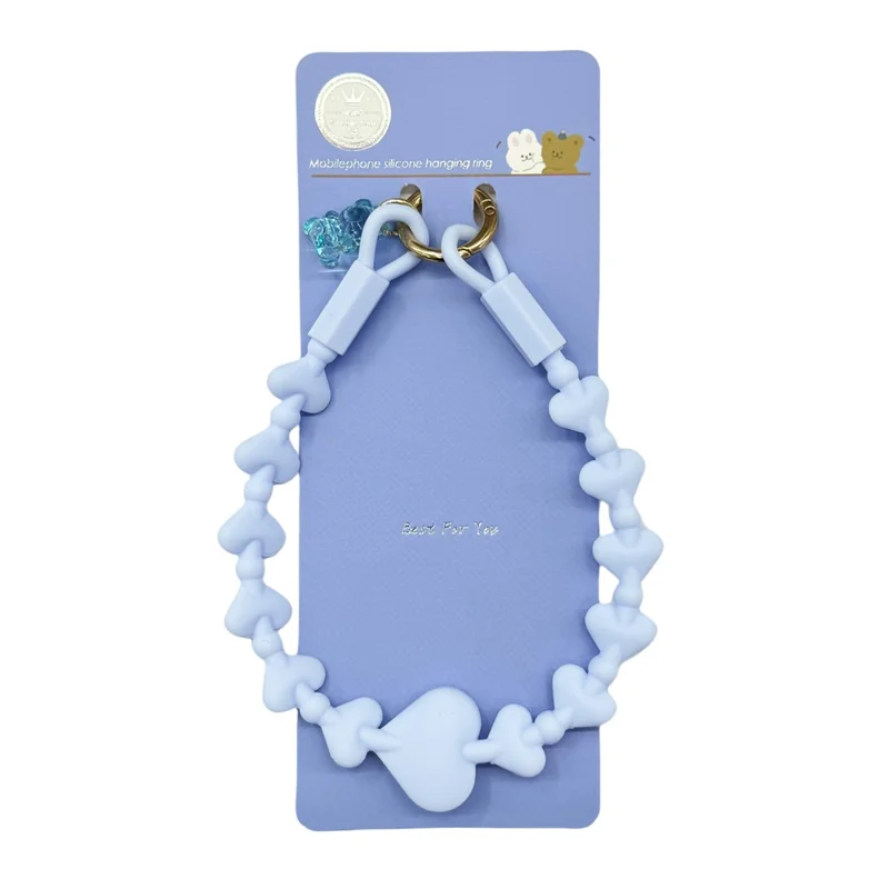 22cm Silicone Heart Shape Phone Wrist Strap Cellphone Carrying Anti-Lost Lanyard with Tether Tab - Cloud Blue