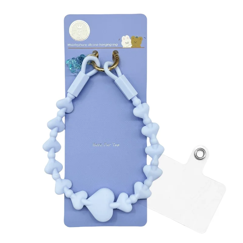 22cm Silicone Heart Shape Phone Wrist Strap Cellphone Carrying Anti-Lost Lanyard with Tether Tab - Cloud Blue